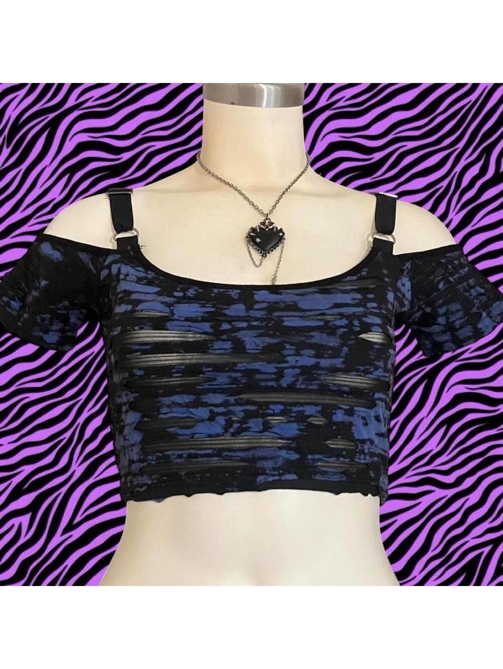 Punk Rave Women's Blue and Multi Crop-top - Picture 2 of 6